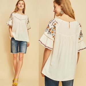 Bellanblue Tops - ELLIE Embroidered Top - NATURAL Bellanblue Tops - ELLIE Embroidered Top - NATURAL